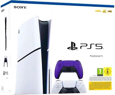 Игровая приставка Sony PlayStation 5 Slim CFI-20XX (1 ревизия, с дисководом, 2 геймпада, белый/фиолетовый)