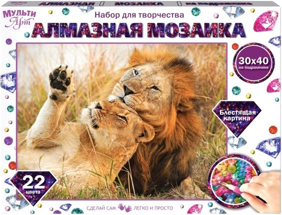 

Алмазная мозаика MultiArt Львы AM30X40-LEVIL