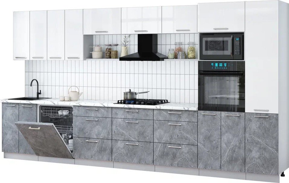 

Готовая кухня Интерлиния Мила Gloss 4.0-ПМ1 (керамика/белый глянец/белый гранит)