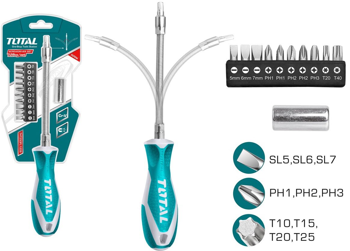 

Набор отвертка с битами Total THT250FL1206 (12 предметов)