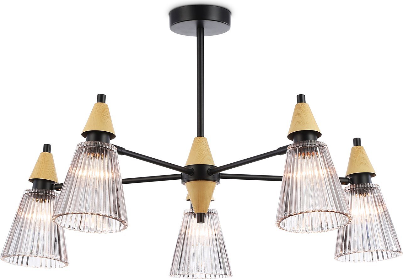 

Подвесная люстра Ambrella LH58114/5 BK/LW/SM (черный/светлое дерево/дымчатый)