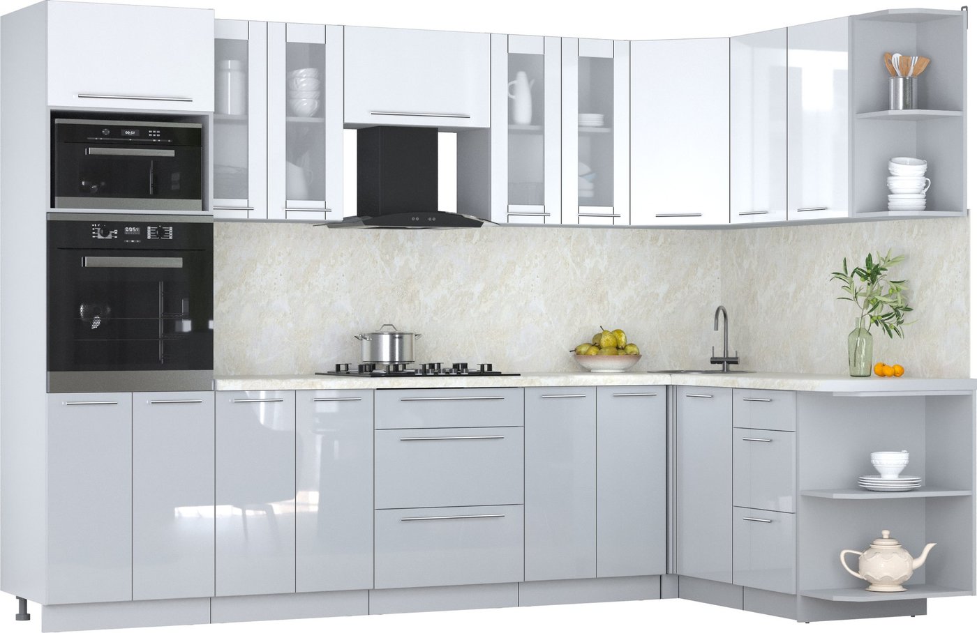 

Готовая кухня Интерлиния Мила Пластик 1.68x3.0 PR (белый глянец/туманный глянец/опал светлый)