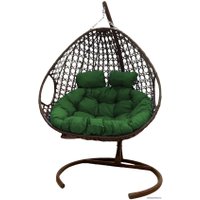 Подвесное кресло M-Group Для двоих Люкс 11510204 (коричневый ротанг/зеленая подушка)
