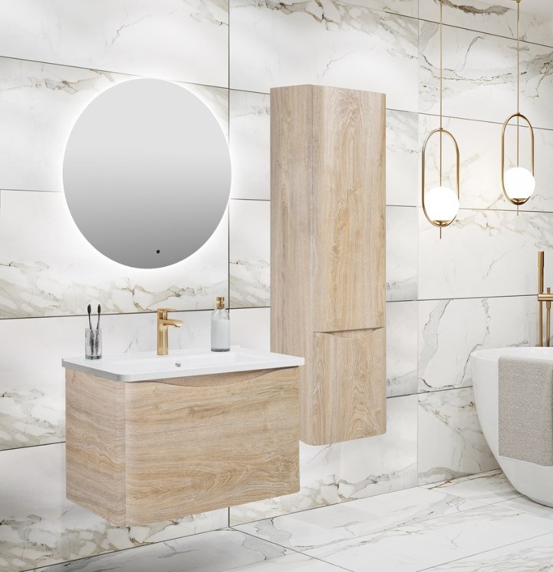 

Runo Тумба с умывальником Runo Тоскана 80 + Никсон 80 (подвесная, светлое дерево)