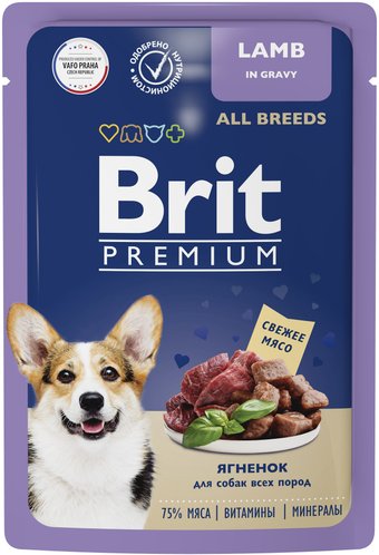 Консервированный корм для собак Brit Premium для взрослых собак всех пород с ягненком в соусе 85 г
