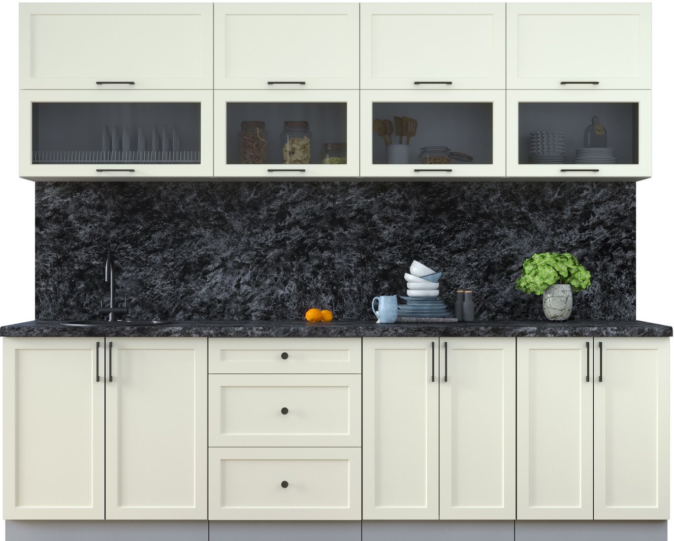 

Готовая кухня Интерлиния Тренд 2.6Б (белый/белый/кастилло темный)