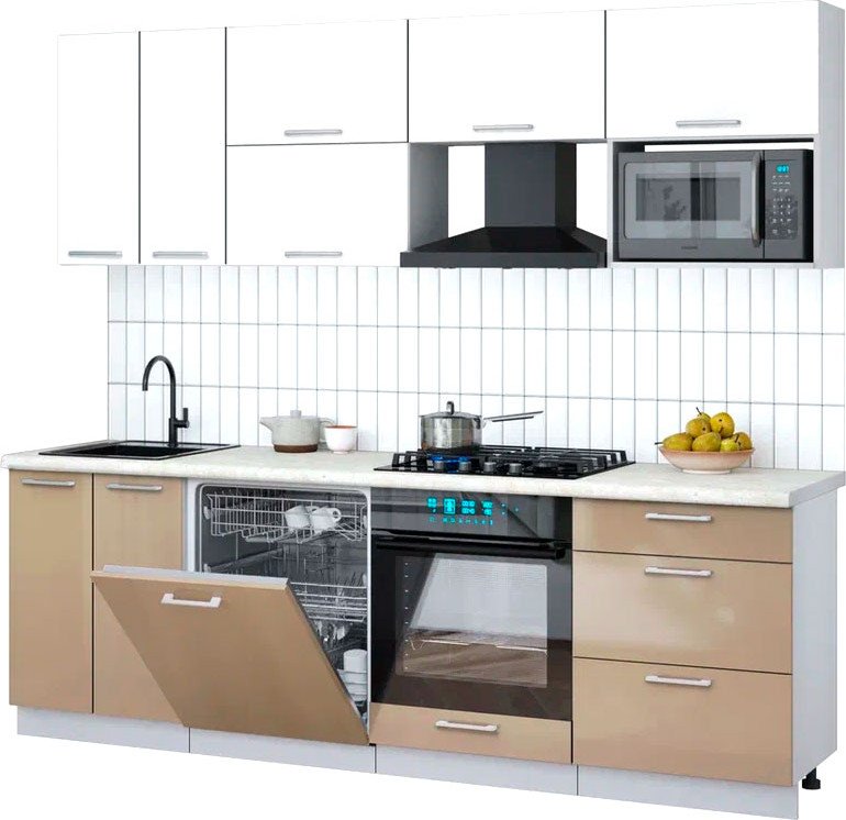 

Готовая кухня Интерлиния Мила Gloss 2.4-ПМ2 (капучино глянец/белый глянец/опал светлый)