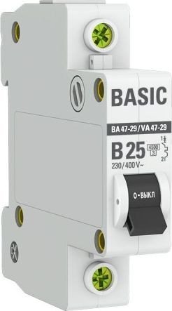 

Выключатель автоматический EKF Basic 1P 25А (B) 4.5кА ВА 47-29 mcb4729-1-25-B