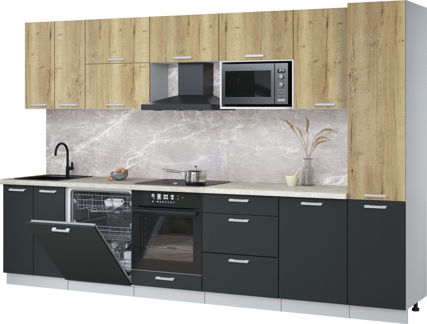 

Готовая кухня Интерлиния Мила Лайт 3.3-ПМ2 (дуб золотой/антрацит/опал светлый)