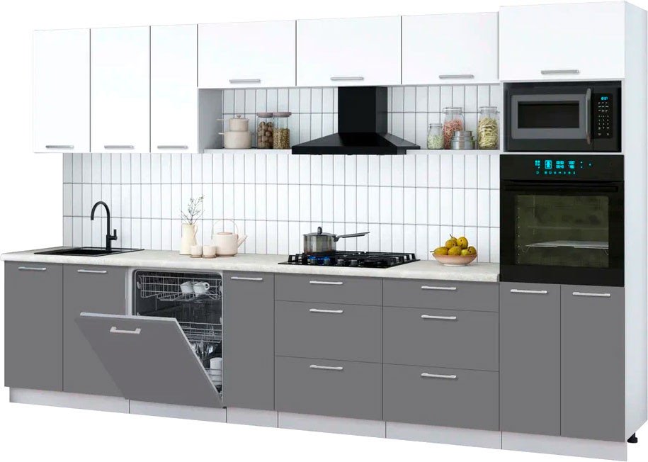 

Готовая кухня Интерлиния Мила Gloss 3.5-ПМ1-2 (серый/белый/опал светлый)