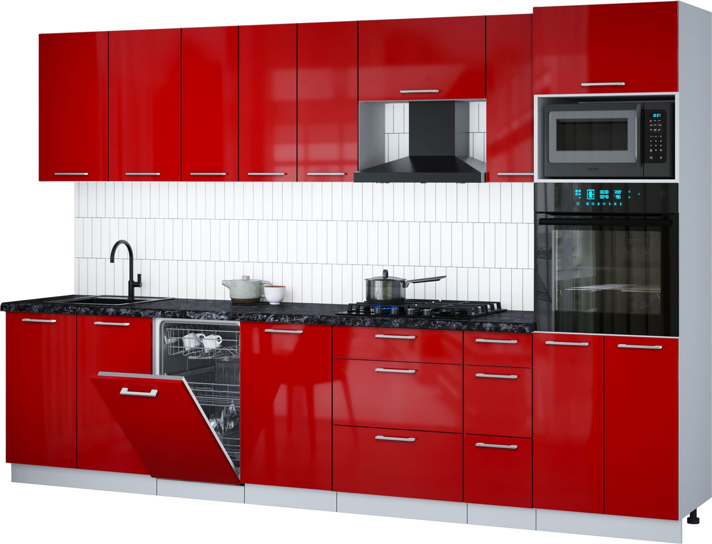 

Готовая кухня Интерлиния Мила Gloss 3.2-ПМ3 (красный глянец/красный глянец/кастилло темный)