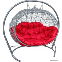 Подвесной диван M-Group Улей 11210306 (серый ротанг/красная подушка)