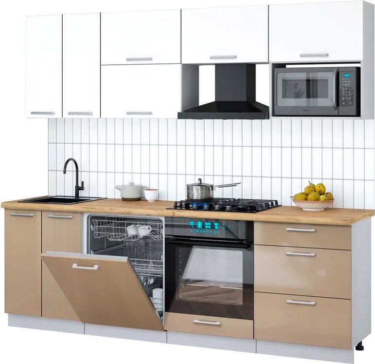 

Готовая кухня Интерлиния Мила Gloss 2.4-ПМ2 (капучино глянец/белый/дуб бунратти)