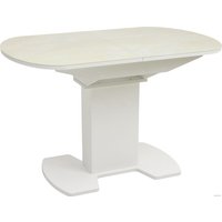 Кухонный стол Аврора Корсика фотопечать 120-151.5x80 (мрамор бежевый) 6/белый матовый)