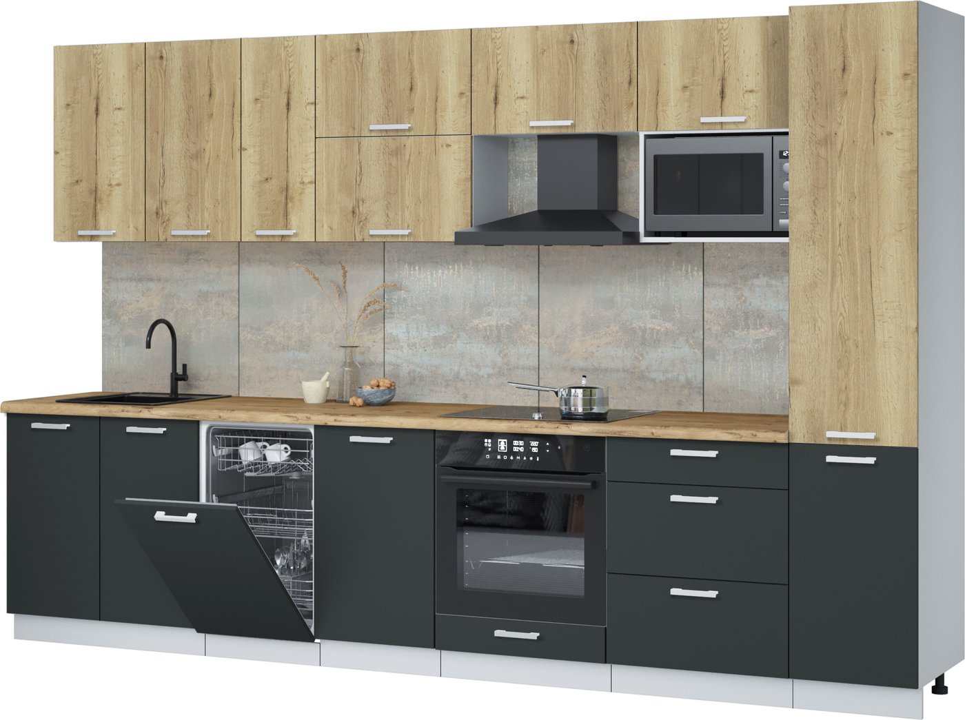 

Готовая кухня Интерлиния Мила Лайт 3.3-ПМ4 (дуб золотой/антрацит/дуб бунратти)