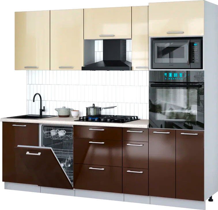 

Готовая кухня Интерлиния Мила Gloss 2.45-ПМ3 (шоколад глянец/ваниль глянец/травертин серый)