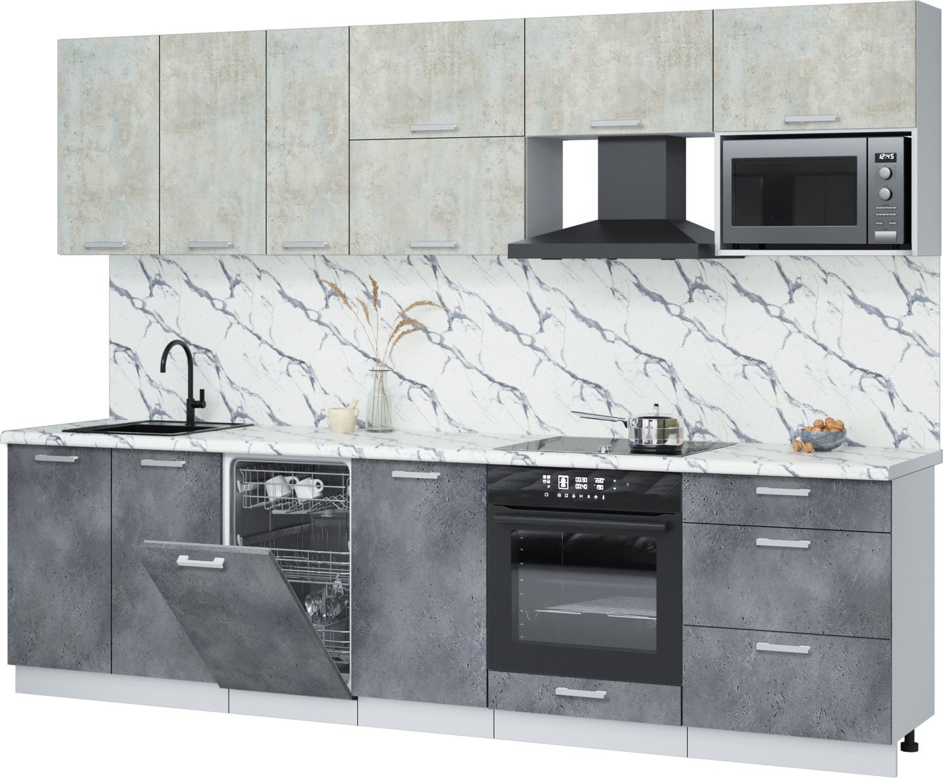 

Готовая кухня Интерлиния Мила Лайт 2.9-ПМ4 (бетон лайт/бетон портленд/белый гранит)