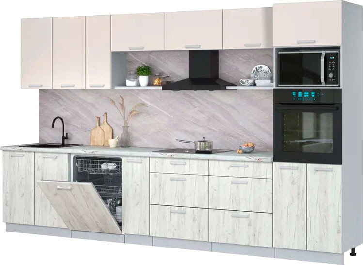 

Готовая кухня Интерлиния Мила Лайт 3.5-ПМ1-2 (персидский жемчуг/дуб белый/серый каспий)