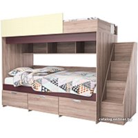 Двухъярусная кровать КМК Мебель Бамбино 3-1 0527 (дуб сонома/бургунд/желтый)
