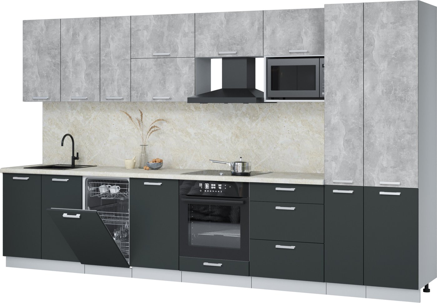 

Готовая кухня Интерлиния Мила Лайт 3.6-ПМ4 (бетон/антрацит/опал светлый)