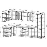 Готовая кухня Интерлиния Мила Деко 1.68x3.4 левая (мята-мята-травертин серый)