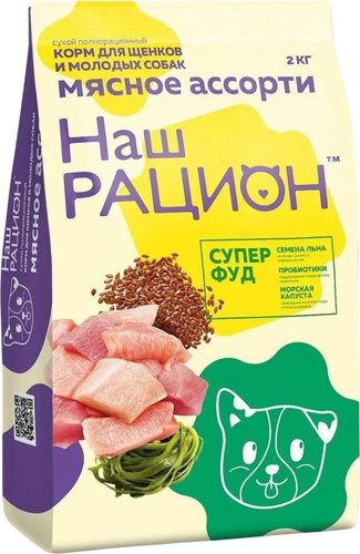 Сухой корм для собак Наш рацион Для щенков и молодых собак Мясное ассорти 2 кг