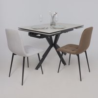 Кухонный стол Lepremo AV 2111 МДФ+керамика раздвижной 1200-1800x800 (серый матовый Carmen Light Grey/черный)