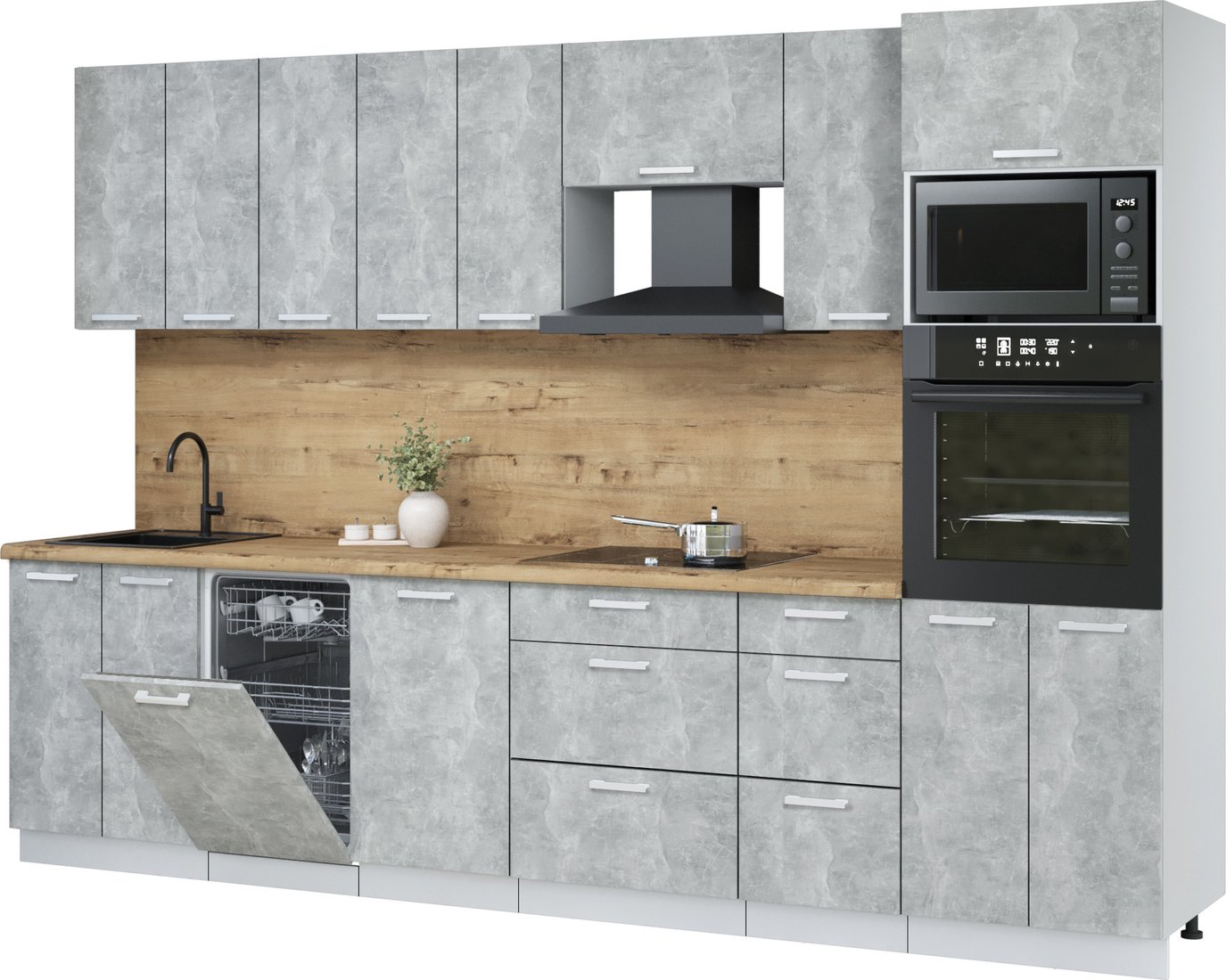 

Готовая кухня Интерлиния Мила Лайт 3.1-ПМ3 (бетон/бетон/дуб бунратти)