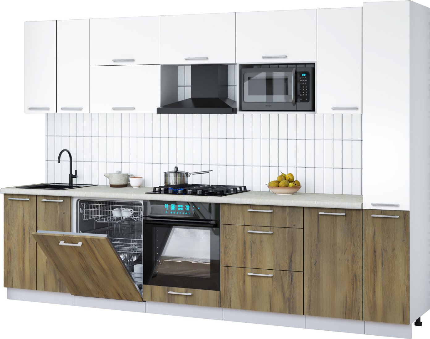 

Готовая кухня Интерлиния Мила Gloss 3.1-ПМ2 (дуб вотан/белый/опал светлый)