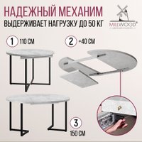 Кухонный стол Millwood Лофт Лондон раздвижной D110-150x110x76 (бетон/металл черный)