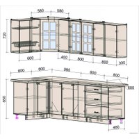 Готовая кухня Интерлиния Мила Деко 1.2x2.6 (индиго/индиго/опал светлый)