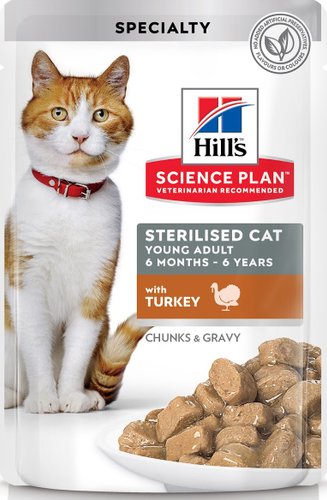 Пресервы Hill's Science Plan Feline Sterilised Young Adult with Turkey для молодых стерилизованных кошек и кастрированных котов, с индейкой 85 г