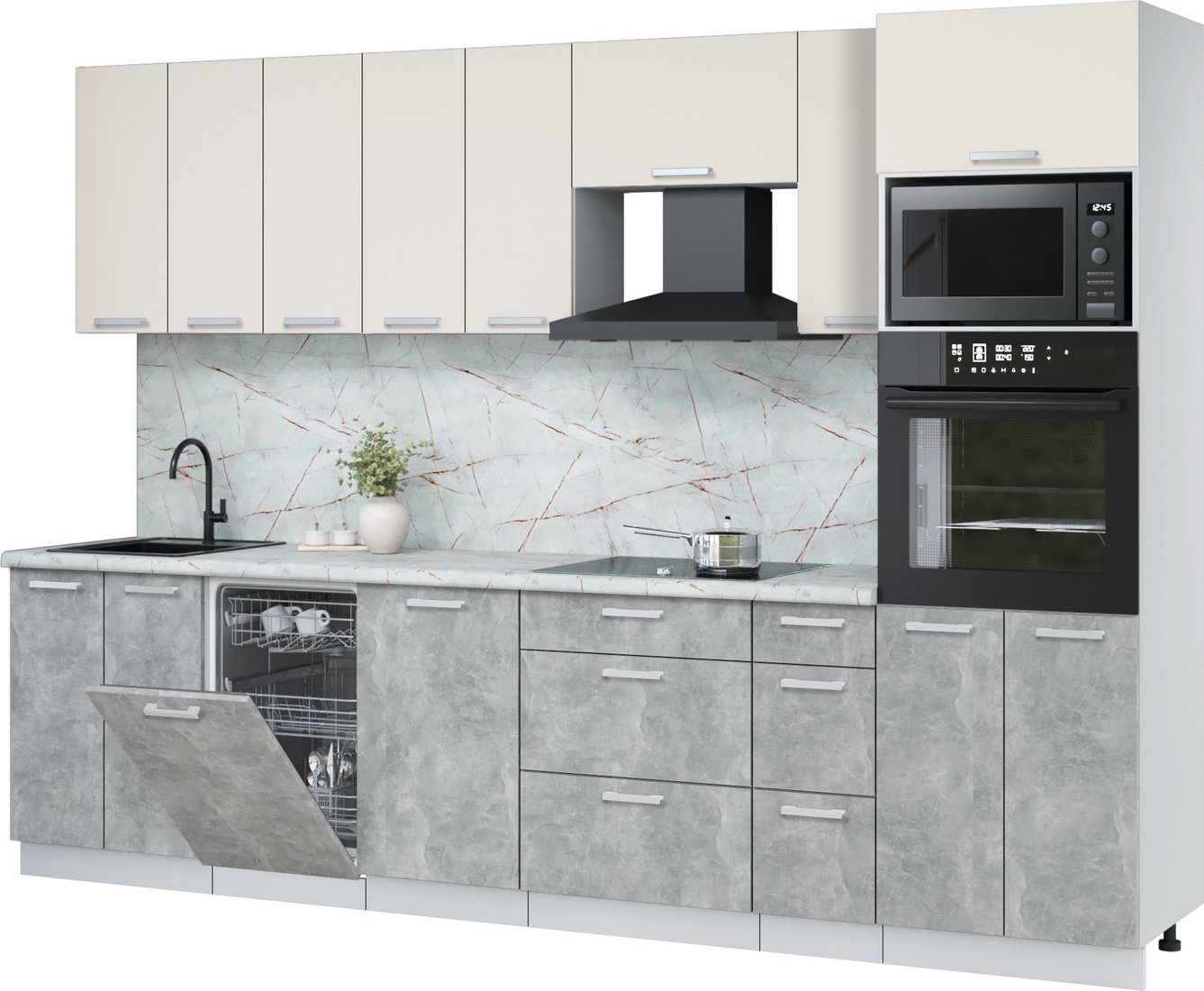 

Готовая кухня Интерлиния Мила Лайт 3.0-ПМ3 (персидский жемчуг/бетон/серый каспий)