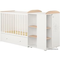 Кроватка-трансформер Polini Kids French 900, Teddy, с комодом (белый/дуб пастельный)