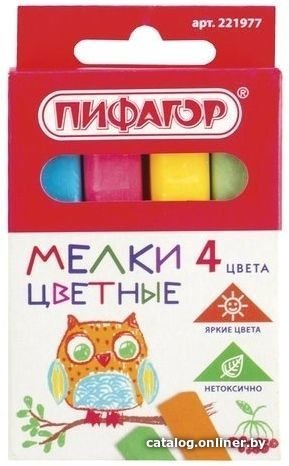 Набор мела канцелярского Пифагор 221977 (4 цв.)