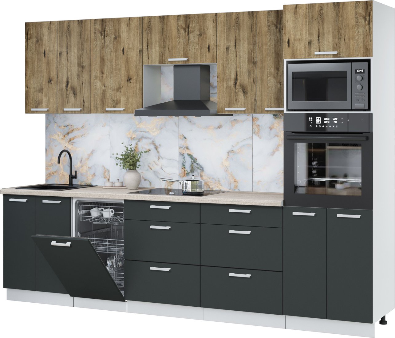 

Готовая кухня Интерлиния Мила Лайт 2.85-ПМ3 (дуб веллингтон/антрацит/травертин серый)