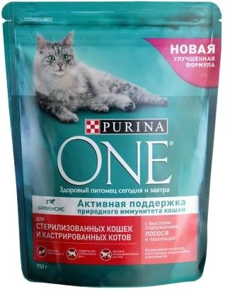

Сухой корм для кошек Purina ONE для стерилизованных с лососем и пшеницей 750 г