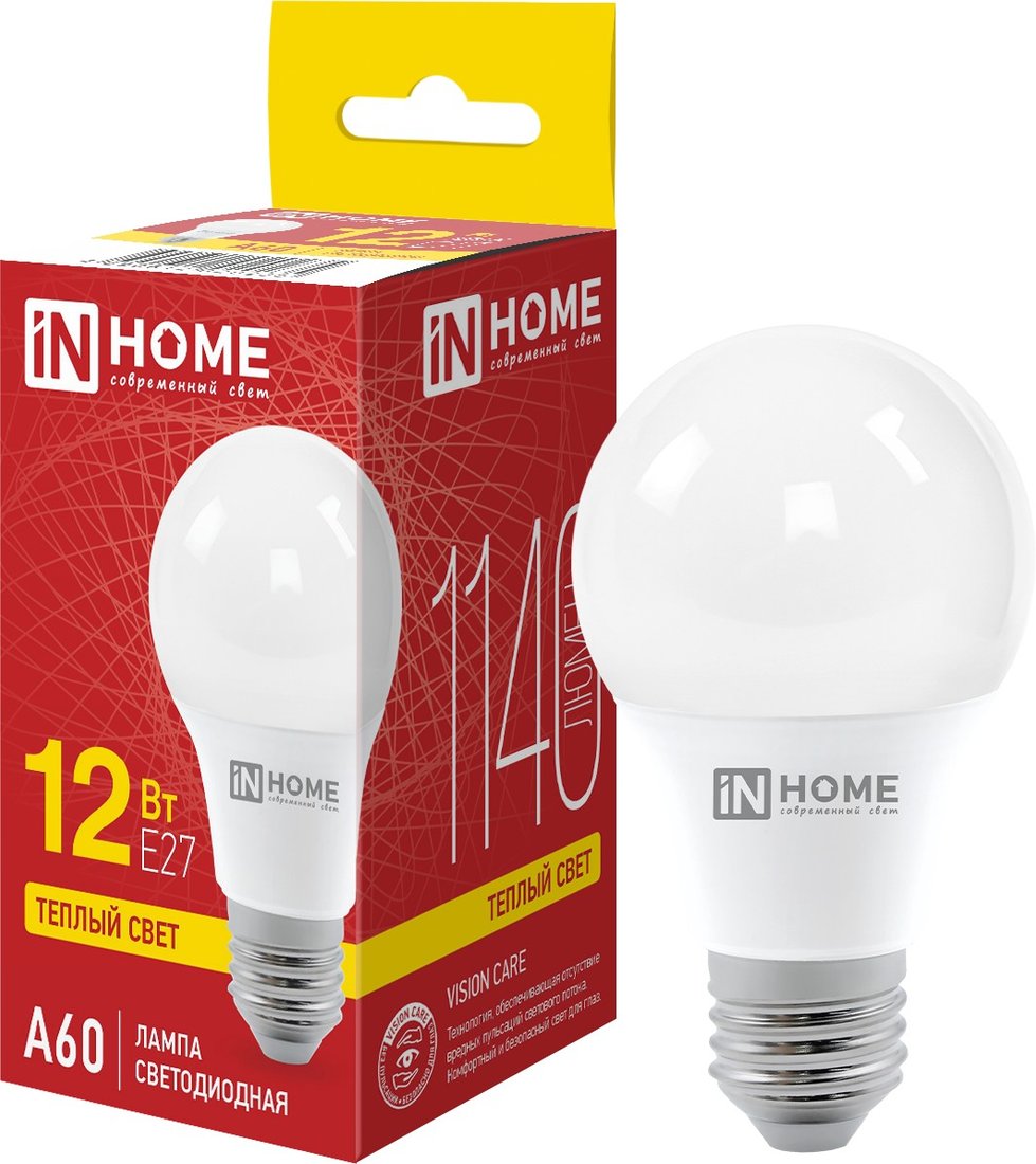 

Светодиодная лампочка In Home LED-A60-VC 12 Вт 230В Е27 3000К 1140 Лм