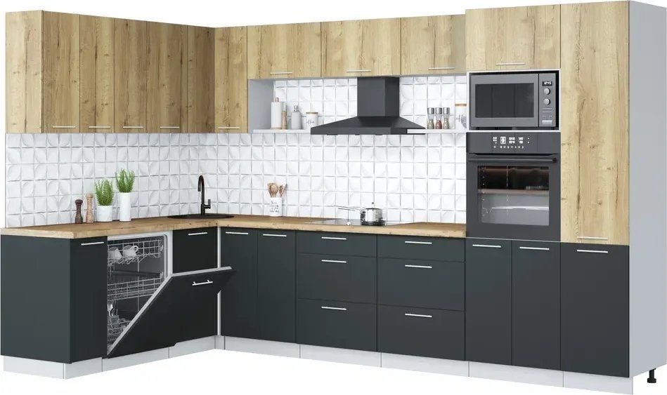 

Готовая кухня Интерлиния Мила Лайт 1.896х3.38 (дуб золотой/антрацит/дуб бунратти)