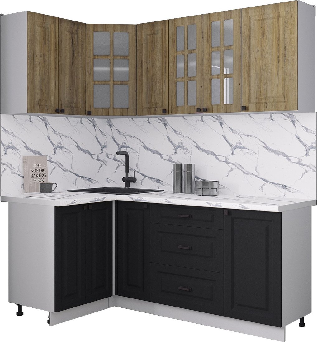 

Готовая кухня Интерлиния Мила Деко 1.2x1.9 (черный/дуб вотан/белый гранит)