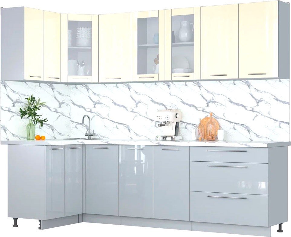 

Готовая кухня Интерлиния Мила Пластик 1.2x2.6 (ваниль/туманный глянец/белый гранит)