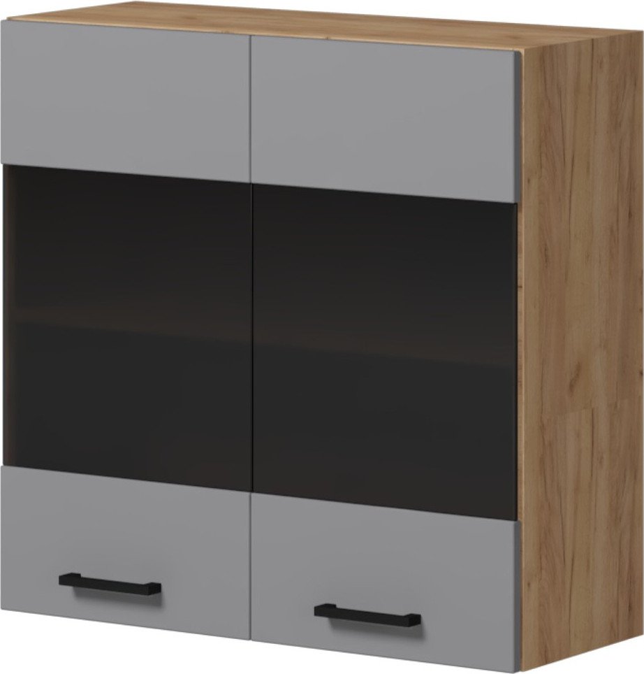 Шкаф навесной Genesis Мебель Алиса навесной Грей 800 со стеклом (дуб золотой/серый)