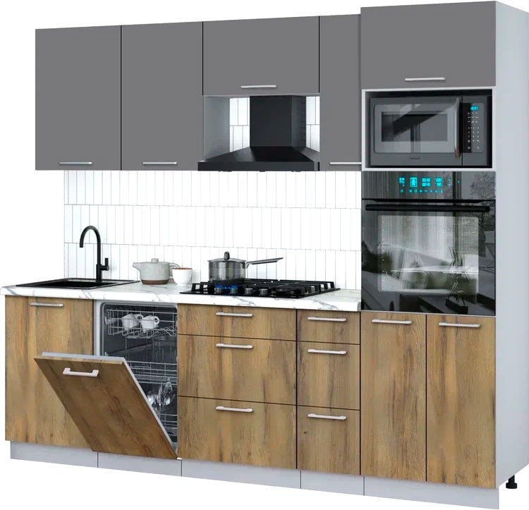 

Готовая кухня Интерлиния Мила Gloss 2.45-ПМ3 (дуб вотан/серый/белый гранит)