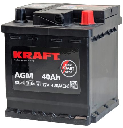 Автомобильный аккумулятор KRAFT AGM R+ 420A (40 А·ч)