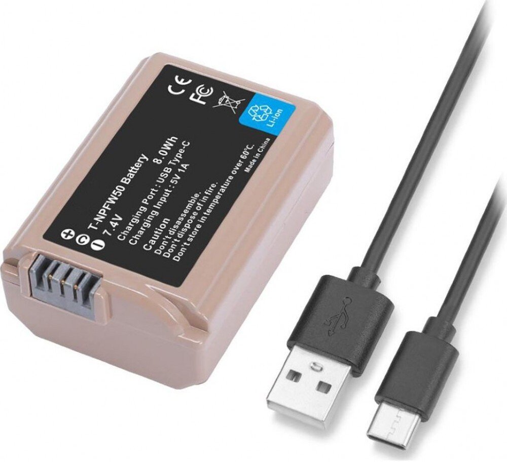 Аккумулятор Zarrumi TNP-FW50 с входом USB Type-C аналог Sony NP-FW50