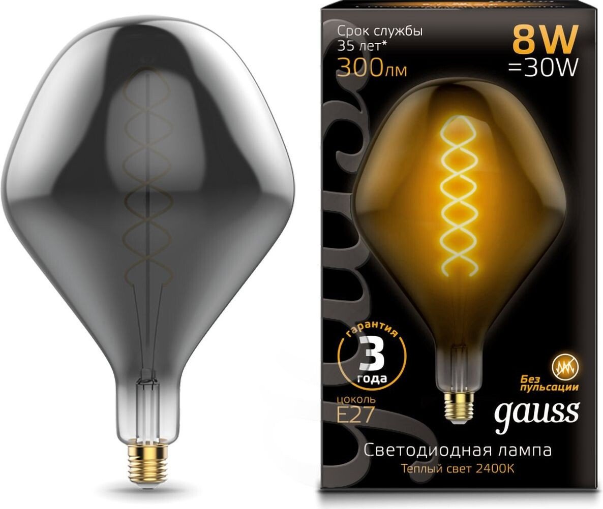 

Светодиодная лампочка Gauss Filament SD160 E27 8W 300lm 2400K gray flexible LED 163802008