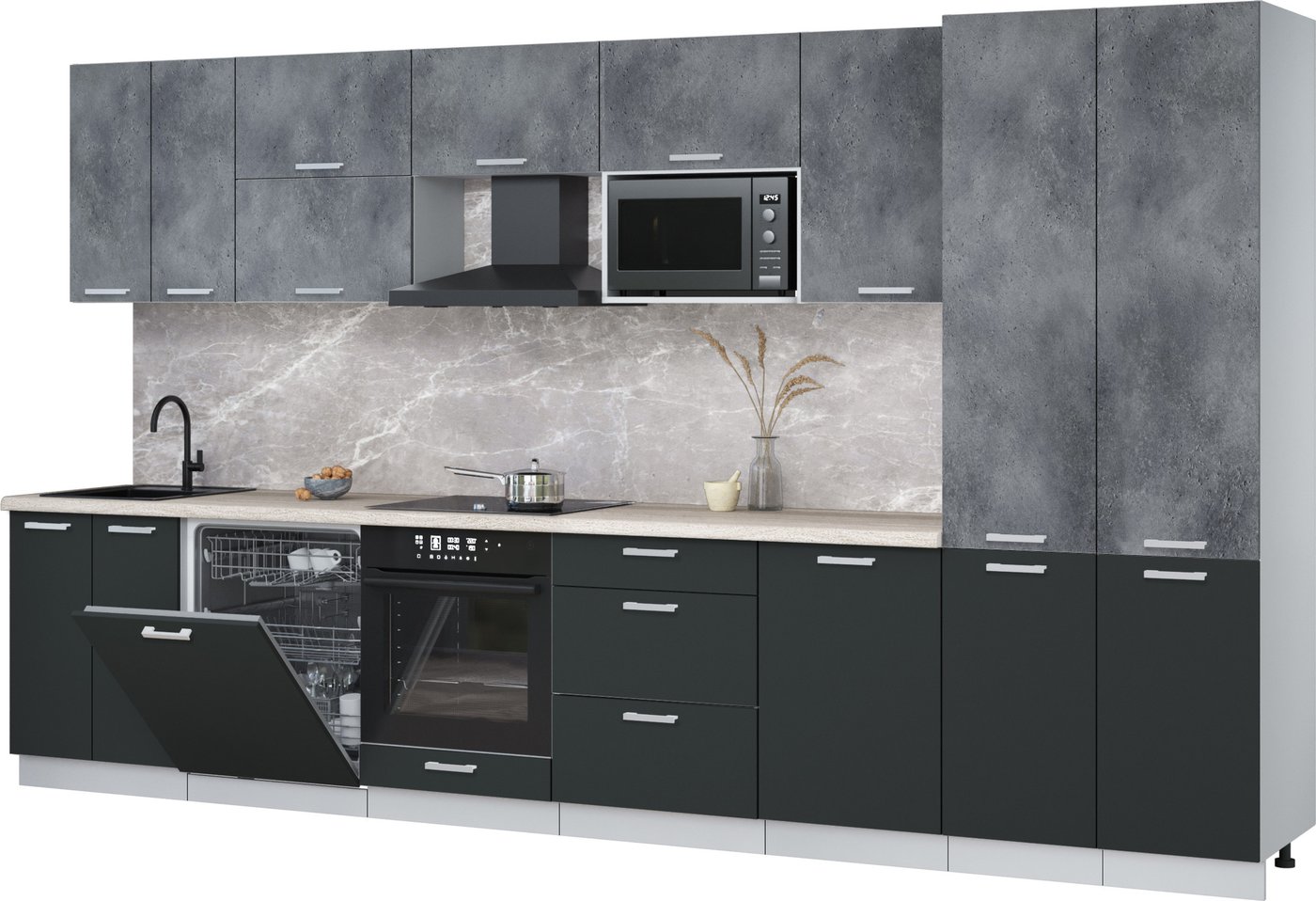 

Готовая кухня Интерлиния Мила Лайт 3.7-ПМ2 (бетон портленд/антрацит/травертин серый)