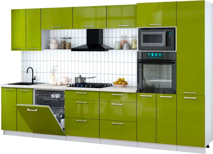 

Готовая кухня Интерлиния Мила Gloss 3.4-ПМ1 (яблоко глянец/яблоко глянец/опал светлый)