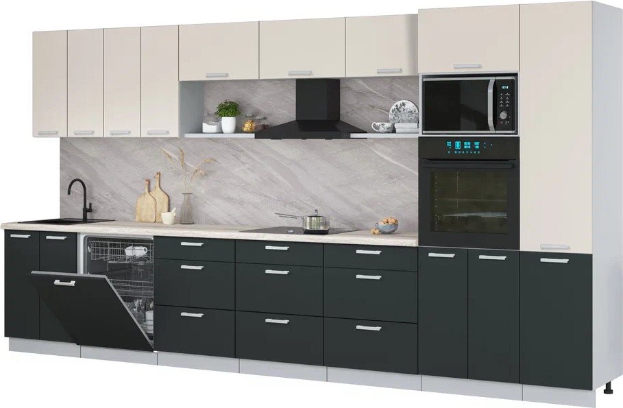 

Готовая кухня Интерлиния Мила Лайт 4.0-ПМ1 (персидский жемчуг/антрацит/травертин серый)