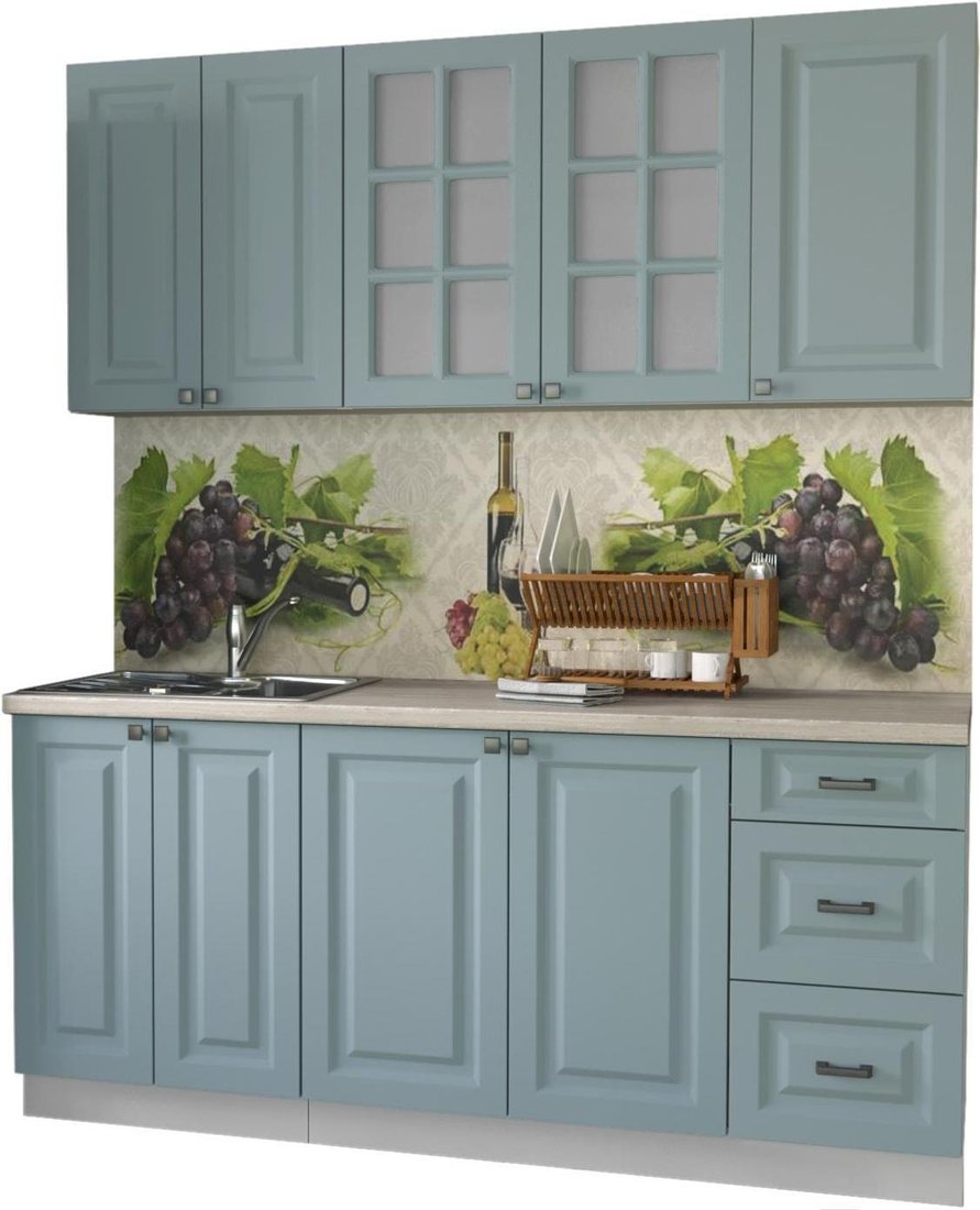 

Готовая кухня Интерлиния Мила Деко 1.8А (океан/травертин серый)